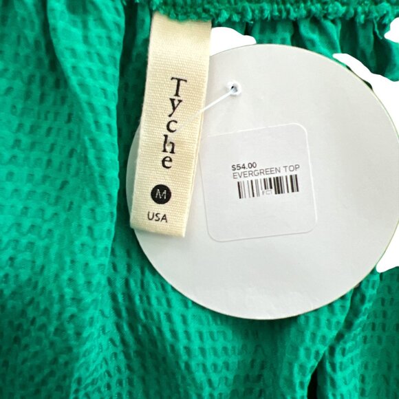 Women's Festival Party Bubble Crepe Blouse Green Ruffles NWT, TYCHE, $54, USA - Picture 6 of 7